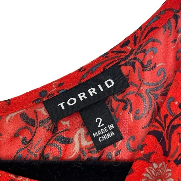 Torrid Red & Navy Semi Sheer Floral Sleeveless Mini Dress With Ruched Detail 2 - Picture 8 of 12